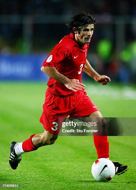 Turkey defender Ibrahim Uzulmez runs with the ball during the Euro 2008 Qualifying match between Turkey and Greece at Ali Sami Yen Stadium on October...