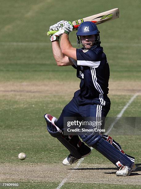 Aiden Blizzard of Victoria during the Ford Ranger Cup match between the South Australian Redbacks and Victorian Bushrangers at the Adelaide Oval on...