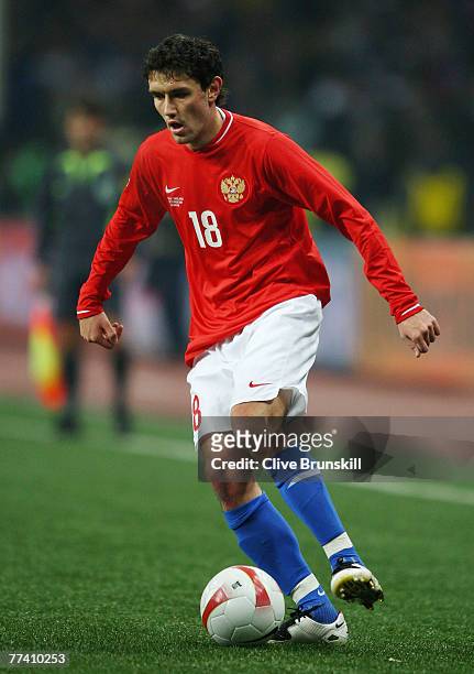 Yury Zhirkov of Russia in action during the Euro 2008 Qualifying match between Russia and England at the Luzhniki stadium in Moscow, Russia.