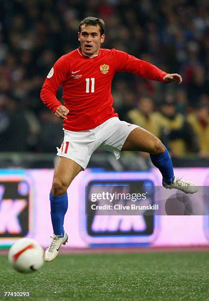 Alexander Kerzhakov of Russia in action during the Euro 2008 Qualifying match between Russia and England at the Luzhniki stadium in Moscow, Russia.