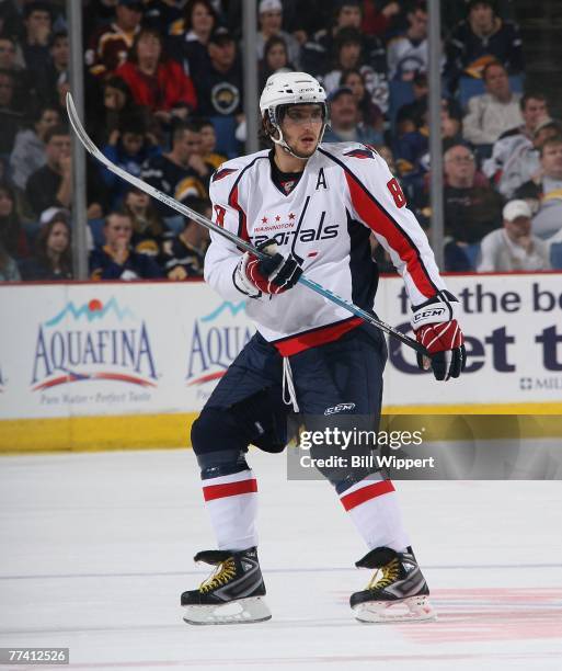 Alex Ovechkin of the Washington Capitals skates against the Buffalo Sabres on October 13, 2007 at HSBC Arena in Buffalo, New York.