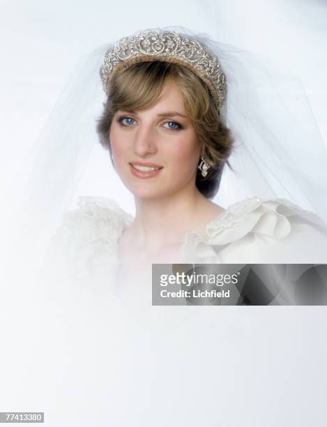 The Princess of Wales after her wedding at Buckingham Palace on 29th July 1981. .