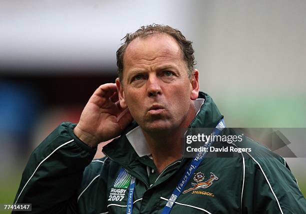 Jake White, the South Africa Head Coach, looks upwards during the South African Springboks Captain's Run at the Stade de France on October 19, 2007...