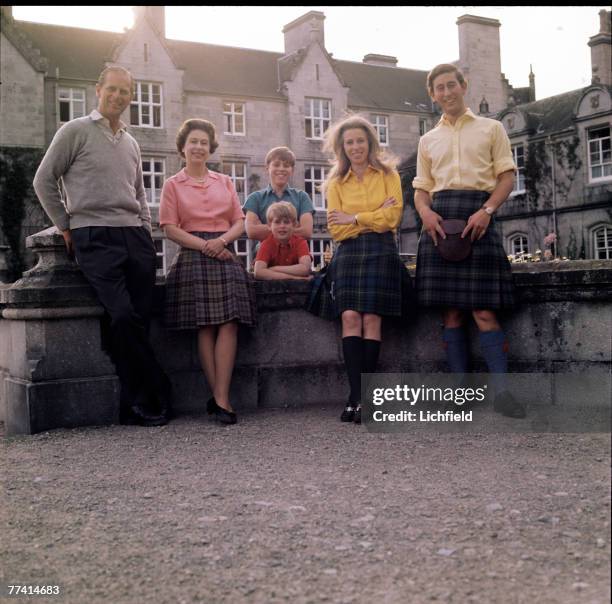 The Queen, HRH The Duke of Edinburgh, HRH The Prince of Wales, HRH The Prince Andrew, HRH The Prince Edward and HRH The Princess Anne in front of...