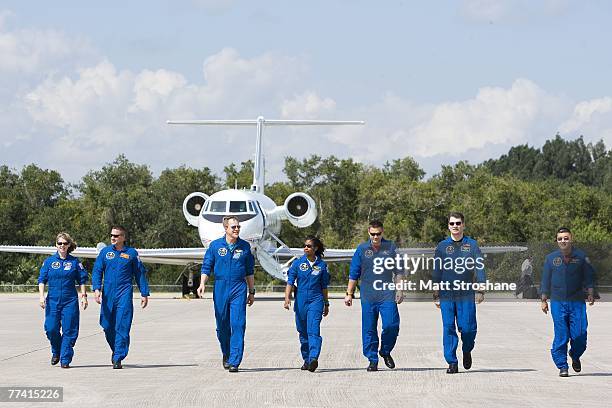 Space Shuttle Discovery astronauts, Pamela A. Melroy, STS-120 commander; George D. Zamka, STS-120 pilot; mission specialists Scott E. Parazynski,...