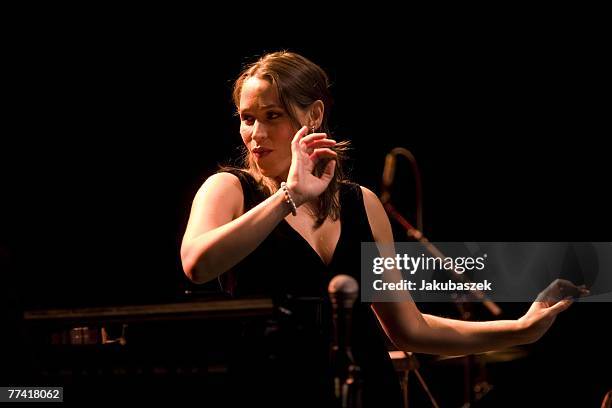Singer China Forbes of the US band 'Pink Martini' performs live during a concert at the Admiralspalast October 19, 2007 in Berlin, Germany. The...