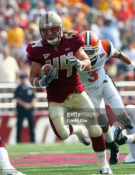 Jamie Silva of the Boston College Eagles runs carries the ball during the game against the Bowling Green Falcons on October 6, 2007 at Alumni Stadium...