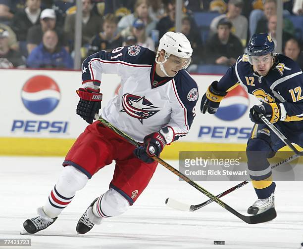Sergei Federov of the Columbus Blue Jackets skates against the Buffalo Sabres on October 15, 2007 at HSBC Arena in Buffalo, New York.