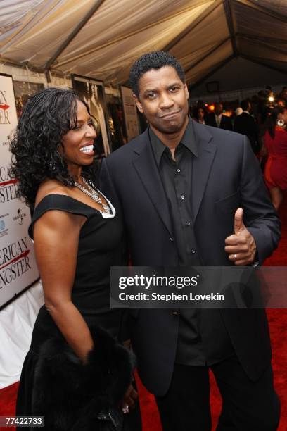 Actor Denzel Washington and his wife Pauletta Pearson attend the world premiere of American Gangster at the Apollo Theater on October 19, 2007 in New...