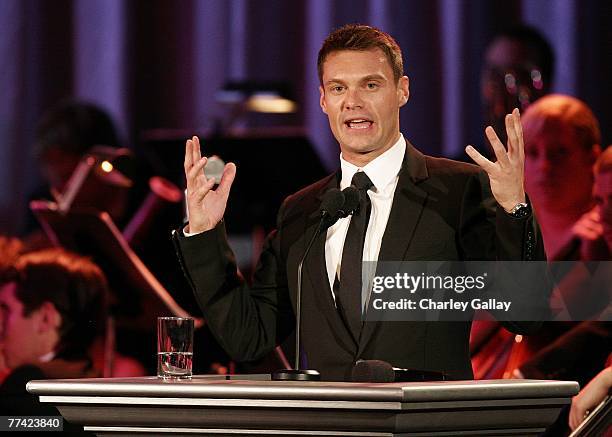 Television personality Ryan Seacrest hosts the 53rd Annual Young Musicians Foundation Gala, celebrating Merv Griffin, at the Beverly Hilton hotel on...