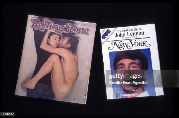 The covers of Rolling Stone Magazine and New York Magazine are on display December 2, 1995 in New York City. The memorial to John Lennon in Central...