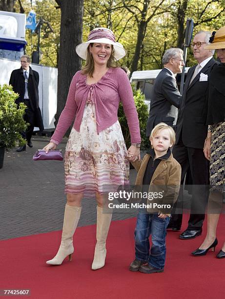 Dutch Princess Annette and her son Samuel arrive at the Kloosterkerk for the christening ceremony of Princess Ariane on October 20, 2007 in The...