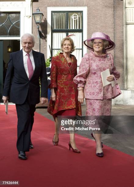 Dutch Queen Beatrix and Jorge Zorreguieta and his wife Maria Carmen Cerruti leave the Kloosterkerk after their grandchild Dutch Princess Ariane's...