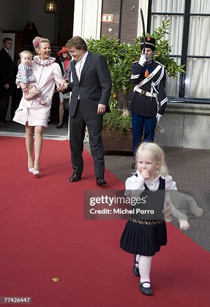 Dutch Prince Johan Friso and his wife Princess Mabel and their daughters Luana and Zaria leave the Kloosterkerk after Dutch Princess Ariane's...