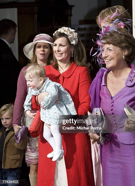 Dutch royal family members leave the Kloosterkerk after Dutch Princess Ariane's christening ceremony in The Hague on October 20, 2007 in The Hague,...
