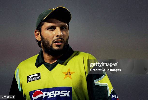 Shahid Afridi of Pakistan during the second ODI match between Pakistan and South Africa held at Gaddafi Stadium on October 20, 2007 in Lahore,...