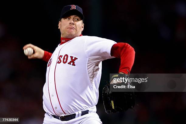 Starting pitcher Curt Schilling of the Boston Red Sox deals against the Cleveland Indians during Game Six of the American League Championship Series...