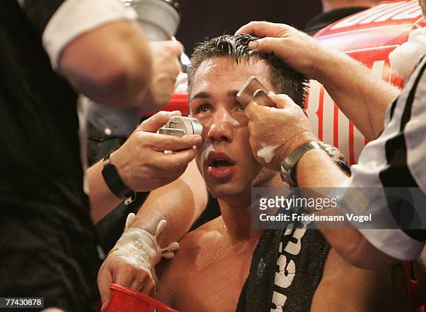 Felix Sturm looks on during the WBA Middleweight World Championship fight between Felix Sturm of Germany and Randy Griffin of the USA during the...
