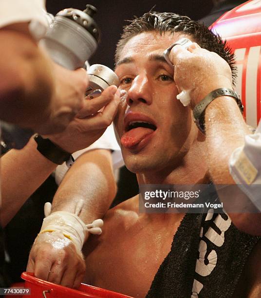 Felix Sturm looks on during the WBA Middleweight World Championship fight between Felix Sturm of Germany and Randy Griffin of the USA during the...