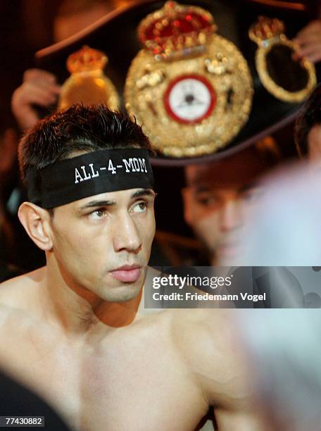 Felix Sturm looks on during the WBA Middleweight World Championship fight between Felix Sturm of Germany and Randy Griffin of the USA during the...