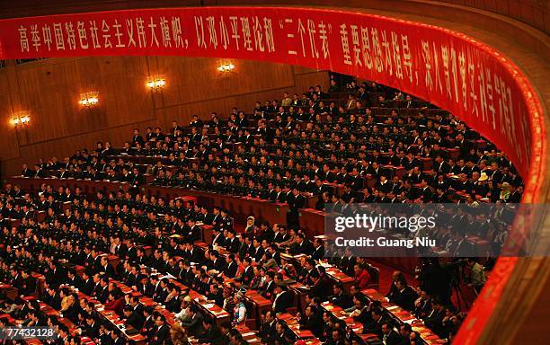 Delegates attend the Chinese Communist Party Congresson at the Great Hall of the People on October 21, 2007 in Beijing, China. The Communist Party...