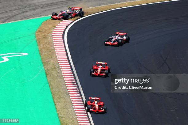 Lewis Hamilton of Great Britain and McLaren Mercedes runs wide off the track during the Brazilian Formula One Grand Prix at the Autodromo Interlagos...