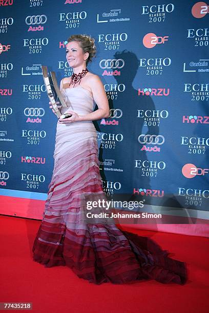 Singer Christine Schaefer poses during the Echo Klassik Award at Gasteig Kulturzentrum on October 21, 2007 in Munich, Germany.