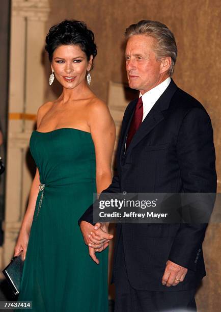 Actress Catherine Zeta-Jones and husband actor Michael Douglas arrive at "A Fine Romance" To Benefit The Motion Picture & Television Fund at Sony...