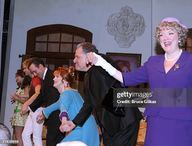 Actor/Playwright Charles Busch and the full cast at the Opening Night curtain call for "Die Mommie Die!" at New World Stages on October 21, 2007 in...