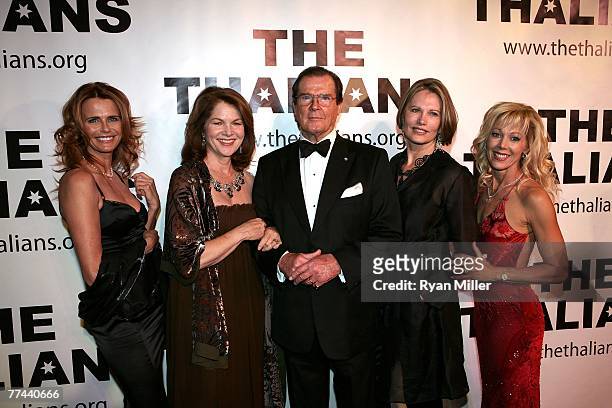 Bond Girls Serena Scott Thomas, Lois Chiles, Honoree Sir Roger Moore, Maud Adams and Lynn Holly Johnson during the Thalians 52nd Anniversary Gala...