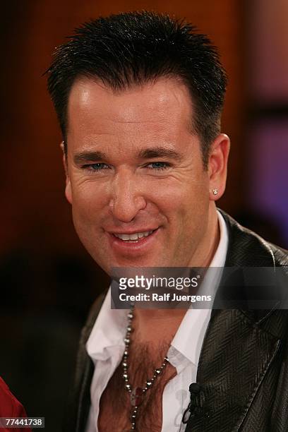 October 20:Michael Wendler attends a photocall after the taping of a German television chat-show hosted by Bettina Boettinger on October 20, 2007 at...