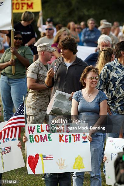 Friends and family wait to welcome Marines home October 22, 2007 in Camp Lejeune, North Carolina. Approximately 250 Marines from 2nd Battalion, 6th...