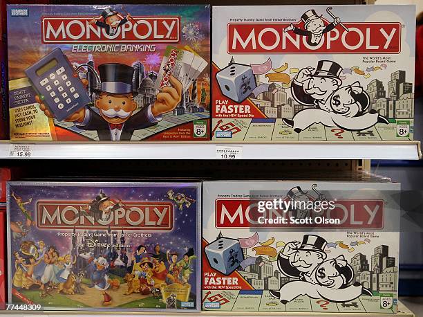 Monopoly games made by Parker Brothers, a subsidiary of Hasbro, are offered for sale at a Toys R Us store October 22, 2007 in Chicago, Illinois....