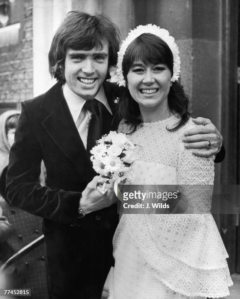 Welsh actress Nerys Hughes, star of BBC sitcom 'The Liver Birds' marrying television cameraman Patrick Turley at a Methodist Church in Putney,...