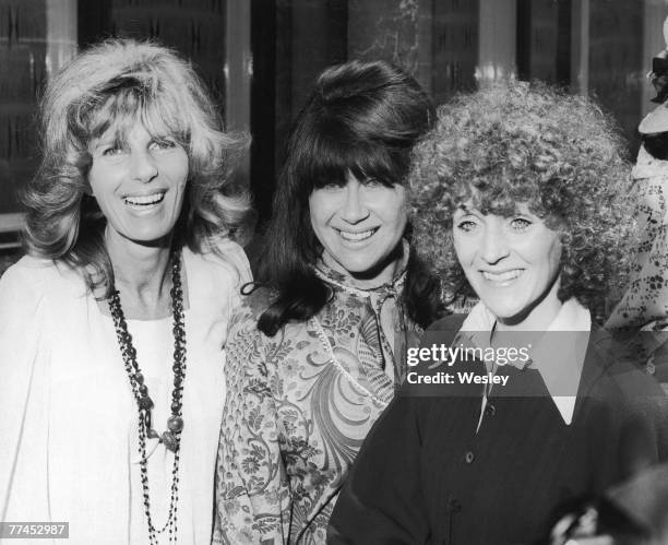 From left to right, writer Carla Lane and actresses Nerys Hughes and Polly James of British sitcom 'The Liver Birds' attend a 'Ladies of Television'...