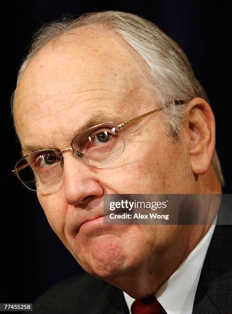 Sen. Larry Craig pauses during a hearing on the impacts of global warming on public health before the Senate Committee on Environment and Public...