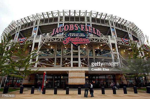 General view of the exterior of Jacobs Field before Game Four of the American League Championship Series between the Boston Red Sox and the Cleveland...