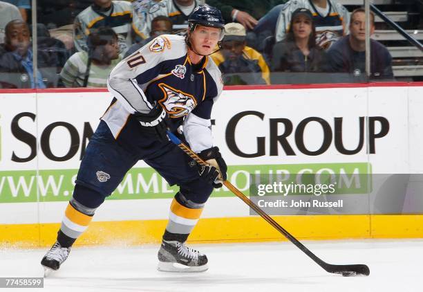 Martin Erat of the Nashville Predators skates against the Phoenix Coyotes at the Sommett Center on October 11, 2007 in Nashville, Tennessee.