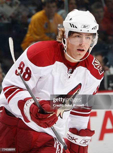 Peter Mueller of the Phoenix Coyotes skates against the Nashville Predators at the Sommett Center on October 11, 2007 in Nashville, Tennessee.