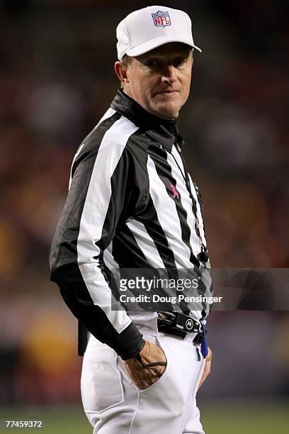 Referee Bill Carollo oversees the action as the Denver Broncos face the Pittsburgh Steelers at Invesco Field at Mile High on October 21, 2007 in...