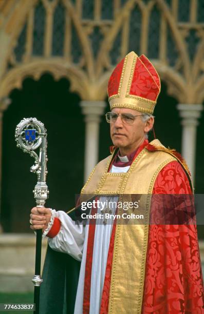 Peter Nott, the Anglican Bishop of Norwich, in the cloisters at Norwich Cathedral, December 12, 1990. Nott has officiated at a number of Royal...