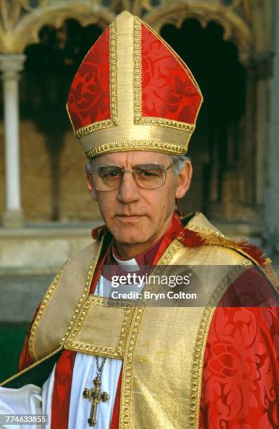 Peter Nott, the Anglican Bishop of Norwich, in the cloisters at Norwich Cathedral, December 12, 1990. Nott has officiated at a number of Royal...