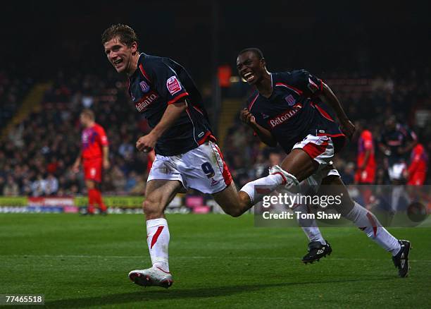 Richard Cresswell of Stoke celebrates his goal during the Coca Cola Championship match between Crystal Palace and Stoke City at Selhurst Park on...