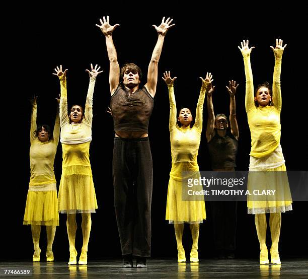 Dancers with the Ballet Du Grand Theatre De Geneve perform "Para-Dice" during a dress rehearsal before opening night 23 October 2007 at the Joyce...