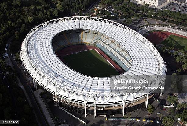 The picture shows an aerial view of the Olympic Stadium on October 23, 2007 in Rome, Italy.