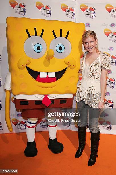 Emma Watson and Spongebob SquarePants attend the Nickelodeon Kids' Choice Awards on October 20, 2007 in London, England.