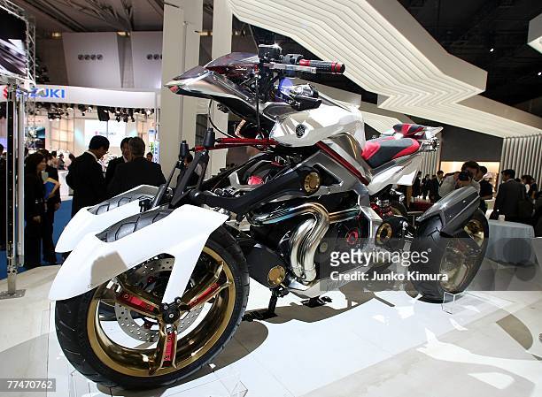 Yamaha's 4-wheeled motorcycle "Tesseract" is displayed during the press day of the 40th Tokyo Motor Show at Makuhari Messe, on October 24 in Chiba...