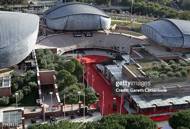 The picture shows an aerial view of the Auditorium Parco della Musica, a complex designed by Renzo Piano, on October 23, 2007 in Rome, Italy.