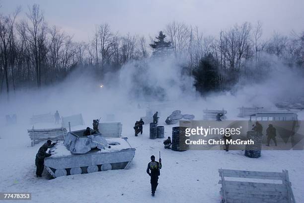 Paintball players protect the castle during the " Battle Of Starlingrad" held at Skirmish USA March 10, 2007 in Jim Thorpe, Pennsylvania. The Battle...