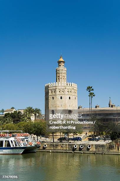torre del oro, el arenal district, seville, andalusia (andalucia), spain, europe - seville port stock pictures, royalty-free photos & images